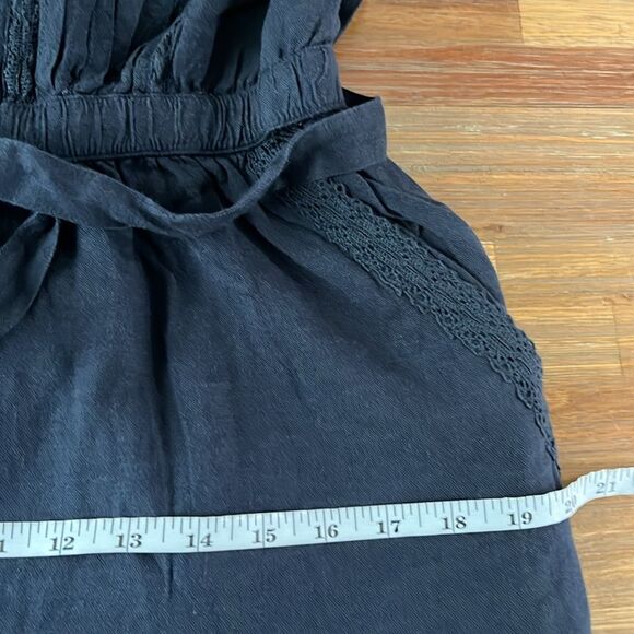 American Eagle Cotton Linen Blend Laced Jumpsuit Romper Short Sleeves M Black - Picture 11 of 15